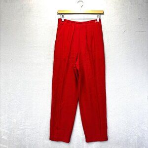 Vintage 90s 100% Silk Pleated Pants Womens 10 Red High Rise Christmas Holiday